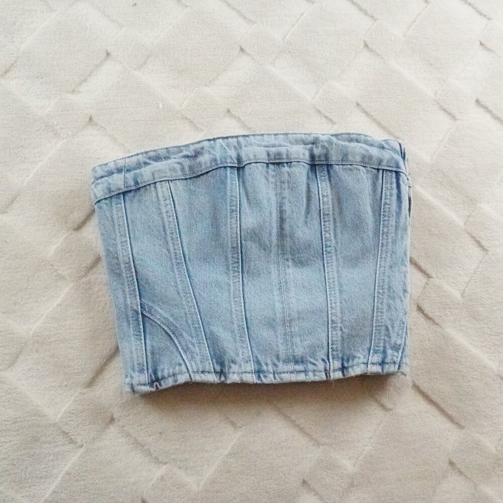 Zara Light Blue Denim Bustier Top - Picture 3 of 9